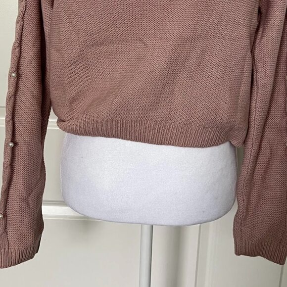 FRESHMAN Pink Cable Knit Pearl Beaded Long Sleeve Sweater Top Size Small - Picture 13 of 13